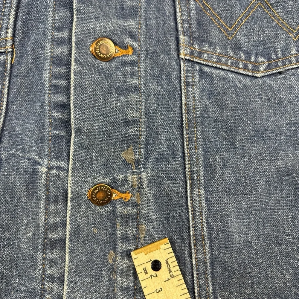 VTG Wrangler Jacket Mens 2XL XXL Jean Jacket Trucker Work Blue Button Distressed